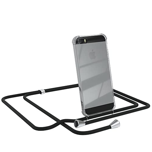 EAZY CASE Handykette kompatibel mit iPhone 5 / 5S / SE (2016) Handyhülle mit Umhängeband, Handykordel mit Schutzhülle, Silikonhülle, mit Band, Stylische Kette mit Hülle für Smartphone, Schwarz von EAZY CASE