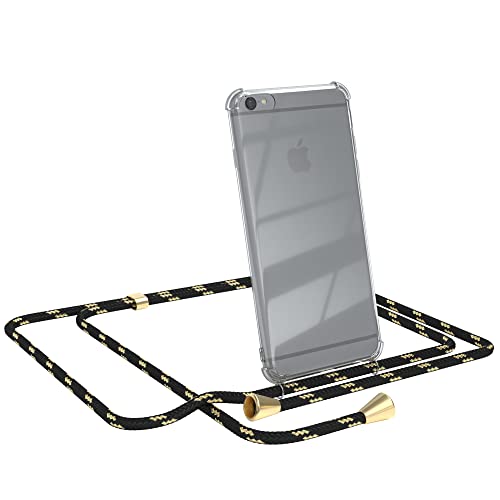 EAZY CASE Handykette kompatibel mit iPhone 6 / 6S Handyhülle mit Umhängeband, Handykordel mit Schutzhülle, Silikonhülle, Hülle mit Band, Stylische Kette mit Hülle für Smartphone, Schwarz/Gold von EAZY CASE