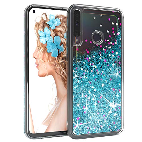 EAZY CASE Hülle kompatibel mit Huawei P40 Lite E Schutzhülle mit Flüssig-Glitzer, Handyhülle, Schutzhülle, Back Cover mit Glitter Flüssigkeit, TPU/Silikon, Transparent/Durchsichtig, Blau von EAZY CASE