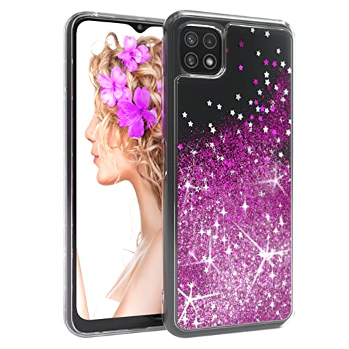 EAZY CASE Hülle kompatibel mit Samsung Galaxy A22 5G Schutzhülle mit Flüssig-Glitzer, Handyhülle, Schutzhülle, Back Cover mit Glitter Flüssigkeit, TPU/Silikon, Transparent/Durchsichtig, Lila von EAZY CASE