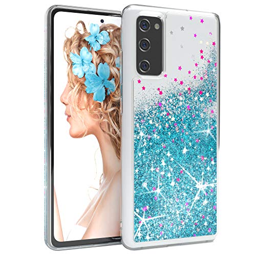 EAZY CASE Hülle kompatibel mit Samsung Galaxy S20 FE / S20 FE 5G Schutzhülle mit Flüssig-Glitzer, Handyhülle, Schutzhülle, Back Cover mit Glitter Flüssigkeit, TPU/Silikon, Durchsichtig, Blau von EAZY CASE