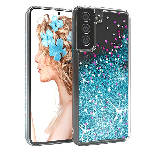 EAZY CASE Hülle kompatibel mit Samsung Galaxy S21 5G Schutzhülle mit Flüssig-Glitzer, Handyhülle, Schutzhülle, Back Cover mit Glitter Flüssigkeit, TPU/Silikon, Transparent/Durchsichtig, Blau von EAZY CASE