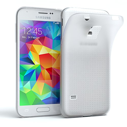 EAZY CASE Hülle kompatibel mit Samsung Galaxy S5 Mini Schutzhülle Silikon, matt & Ultra dünn, Slimcover, Handyhülle, Hülle/Soft Case, Silikonhülle, Backcover, Transparent/Weiß von EAZY CASE