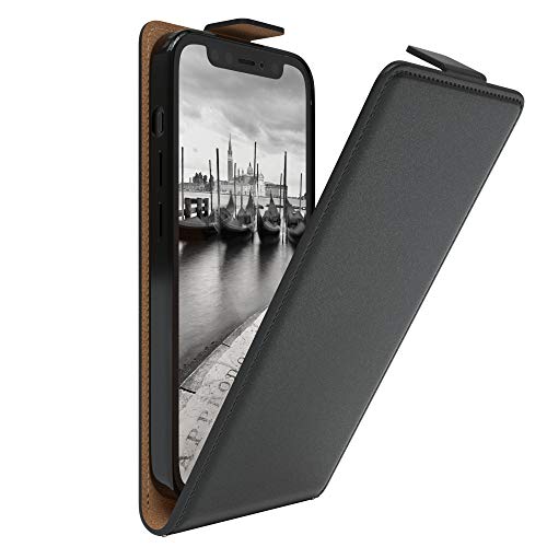 EAZY CASE Hülle kompatibel mit iPhone 12 Mini Flip Cover zum Aufklappen, Handyhülle aufklappbar, Schutzhülle, Flipcover, Flipcase, Flipstyle Case vertikal klappbar, aus Kunstleder, Schwarz von EAZY CASE