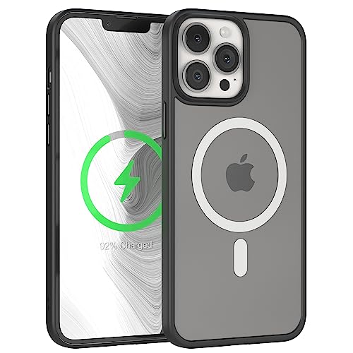 EAZY CASE - Hülle kompatibel mit iPhone 13 Pro Max kompatibel mit MagSafe, Rundumschutz, Schutzhülle Kratzfeste Transparente Rückseite, magnetisch Hülle, Bumper in Matt Transparent/Schwarz von EAZY CASE
