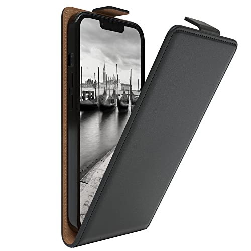 EAZY CASE Hülle kompatibel mit iPhone 14 Flip Cover zum Aufklappen, Handyhülle aufklappbar, Schutzhülle, Flipcover, Flipcase, Flipstyle Case vertikal klappbar, aus Kunstleder, Schwarz von EAZY CASE