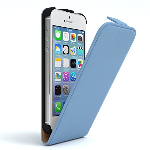 EAZY CASE Hülle kompatibel mit iPhone 5 / 5S / SE (2016) Hülle Cover zum Aufklappen Handyhülle aufklappbar, Schutzhülle, Flipcover, Flipstyle Case vertikal klappbar, aus Kunstleder, Hellblau von EAZY CASE