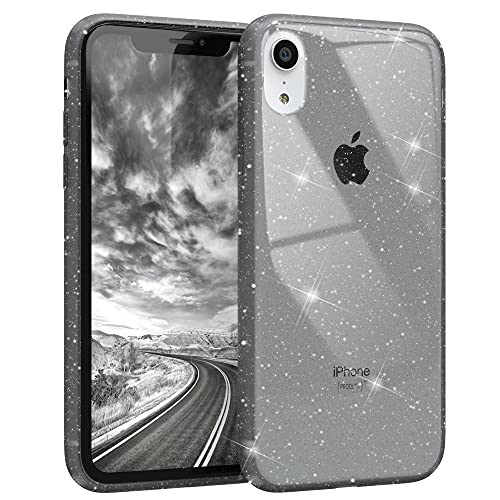 EAZY CASE Hülle kompatibel mit iPhone XR Schutzhülle mit Glitzer, Handyhülle, Schutzhülle, Back Cover mit Glitter, TPU/Silikon, Transparent/Durchsichtig, Anthrazit von EAZY CASE