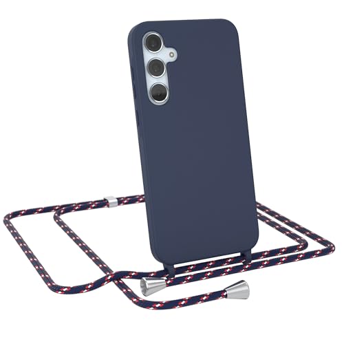 EAZY CASE - Hülle mit Band kompatibel Samsung Galaxy A35 Handyhülle für Galaxy A35 Hülle Silikon mit Mikrofaser stoßfester Fallschutz Kette zum Umhängen Handykordel in Navy Camouflage von EAZY CASE