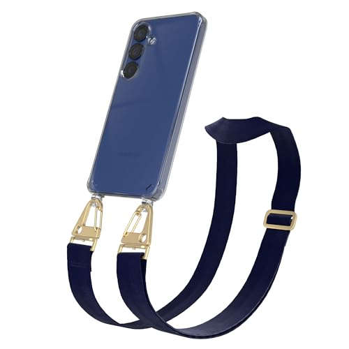 EAZY CASE - Hülle mit Band kompatibel mit Galaxy S25 Handyhülle mit Umhängeband für Galaxy S25 Silikonhülle Transparent Schutzhülle Handykette zum Umhängen Handykordel Smartphone in Blau Gold von EAZY CASE