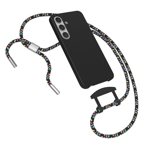 EAZY CASE - Hülle mit Band kompatibel mit Samsung Galaxy S24 Handyhülle für Galaxy S24 Silikonhülle mit Mikrofaser stoßfest Fallschutz Handykette zum Umhängen 2in1 Schutzhülle Kordel Schwarz Bunt von EAZY CASE