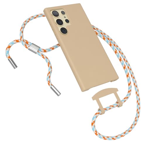 EAZY CASE - Hülle mit Band kompatibel mit Samsung Galaxy S24 Ultra Handyhülle für Galaxy S24 Ultra Silikonhülle mit Mikrofaser stoßfest Fallschutz Handykette zum Umhängen 2in1 Schutzhülle Nude Orange von EAZY CASE