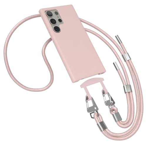 EAZY CASE - Hülle mit Band kompatibel mit Samsung Galaxy S24 Ultra Handyhülle für Galaxy S24 Ultra Silikonhülle mit Mikrofaser stoßfest Fallschutz Handykette zum Umhängen 2in1 Schutzhülle Pink Rosé von EAZY CASE