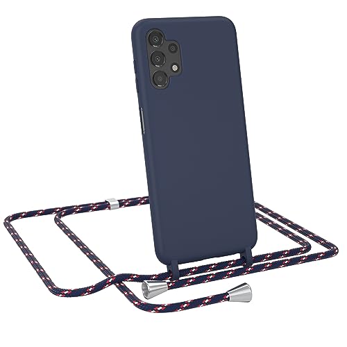 EAZY CASE - Hülle mit Kette - kompatibel mit Samsung Galaxy A13 4G Schutzhülle Kordel zum Umhängen,Umhängen Necklace, TPU Silikon Case, Blau mit Band Navy Camouflage Verschluss Silber von EAZY CASE