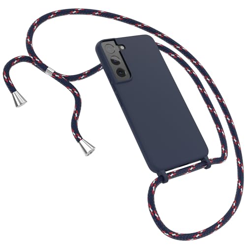 EAZY CASE - Hülle mit Kette - kompatibel mit Samsung Galaxy S22 5G Schutzhülle Kordel zum Umhängen,Umhängen Necklace, TPU Silikon Case, Blau mit Band Navy Camouflage Verschluss Silber von EAZY CASE