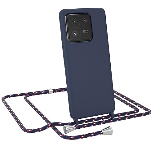 EAZY CASE - Hülle mit Kette - kompatibel mit Xiaomi 13 Pro Schutzhülle Kordel zum Umhängen,Umhängen Necklace, TPU Silikon Case, Blau mit Band Navy Camouflage Verschluss Silber von EAZY CASE