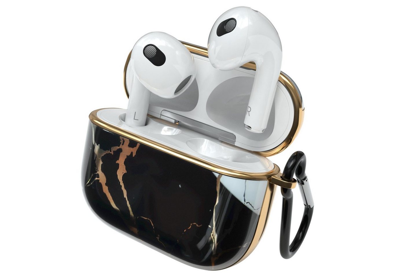 EAZY CASE Kopfhörer-Schutzhülle IMD Motiv Case kompatibel mit Apple AirPods 3, Box Cover Schutzhülle Fullcover Bumper mit Handschlaufe Schwarz / Gold von EAZY CASE