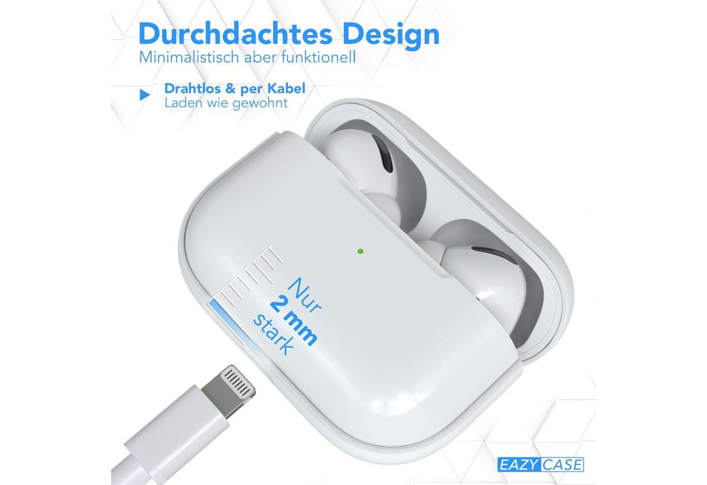 EAZY CASE Kopfhörer-Schutzhülle Silikon Hülle kompatibel mit Apple AirPods Pro, Box Hülle Cover Rutschfestes Etui Fullcover Stoßfest Silikoncase Weiß von EAZY CASE