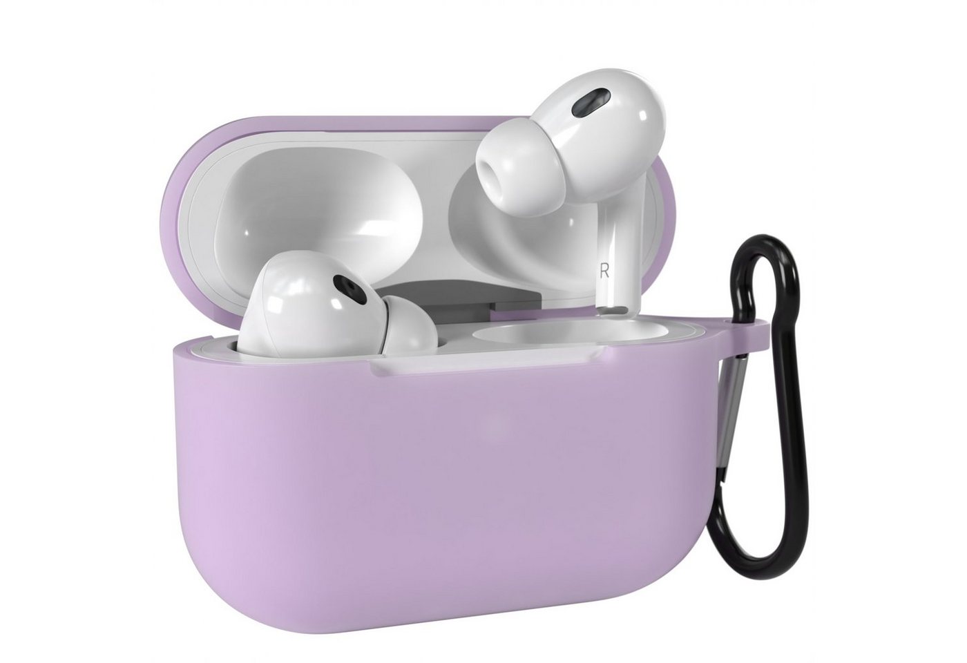 EAZY CASE Kopfhörer-Schutzhülle Silikon Hülle kompatibel mit Apple AirPods Pro 2, Stoßfest Cover Qi-Charging möglich Schutzhülle Hülle Violett / Flieder von EAZY CASE