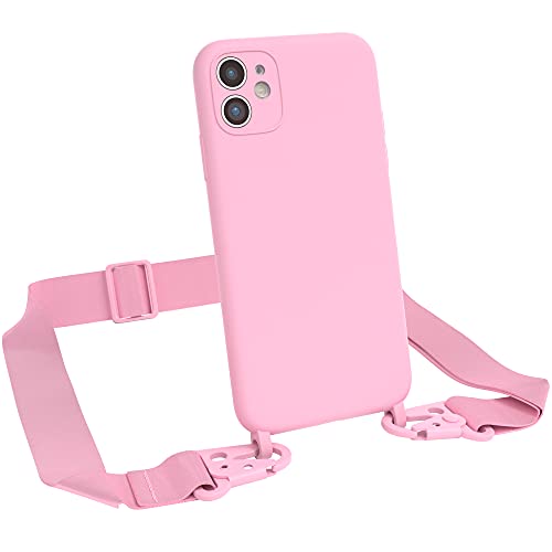 EAZY CASE Premium Silikon 2 in 1 Handykette kompatibel mit iPhone 11 Handyhülle mit Umhängeband, Handykordel mit Silikonhülle, Hülle mit Band, Kette für Smartphone, Pink von EAZY CASE