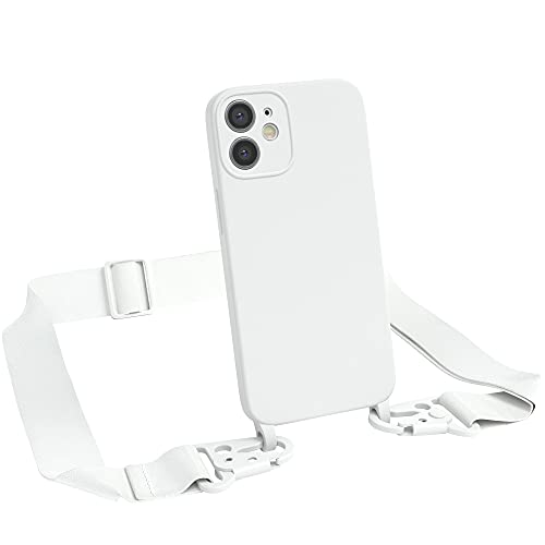 EAZY CASE Premium Silikon 2 in 1 Handykette kompatibel mit iPhone 12 Mini Handyhülle mit Umhängeband, Handykordel mit Silikonhülle, Hülle mit Band, Kette für Smartphone, Weiß von EAZY CASE