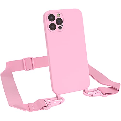 EAZY CASE Premium Silikon 2 in 1 Handykette kompatibel mit iPhone 12 Pro Handyhülle mit Umhängeband, Handykordel mit Silikonhülle, Hülle mit Band, Kette für Smartphone, Pink von EAZY CASE