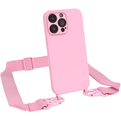 EAZY CASE Premium Silikon 2 in 1 Handykette kompatibel mit iPhone 13 Pro Handyhülle mit Umhängeband, Handykordel mit Silikonhülle, Hülle mit Band, Kette für Smartphone, Pink von EAZY CASE