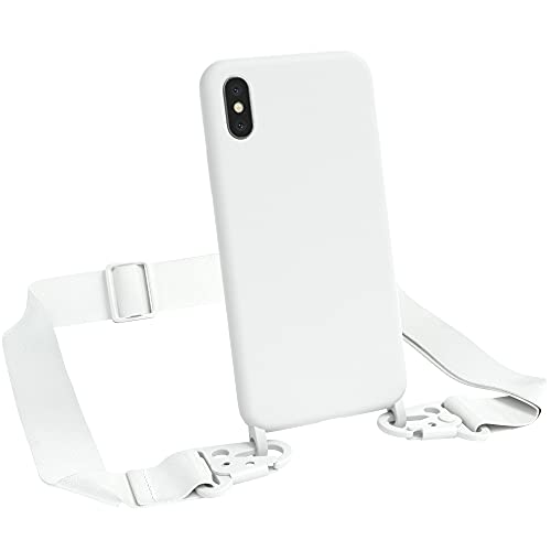 EAZY CASE Premium Silikon 2 in 1 Handykette kompatibel mit iPhone X/XS Handyhülle mit Umhängeband, Handykordel mit Silikonhülle, Hülle mit Band, Kette für Smartphone, Weiß von EAZY CASE