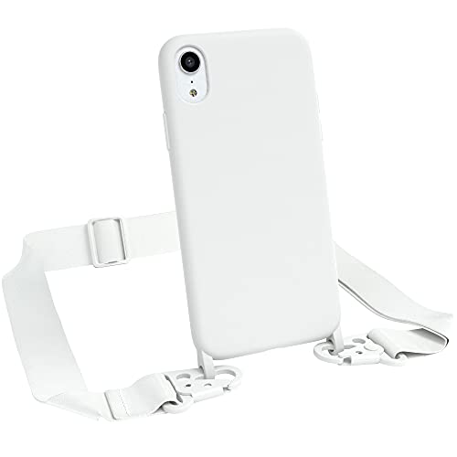 EAZY CASE Premium Silikon 2 in 1 Handykette kompatibel mit iPhone XR Handyhülle mit Umhängeband, Handykordel mit Silikonhülle, Hülle mit Band, Kette für Smartphone, Weiß von EAZY CASE