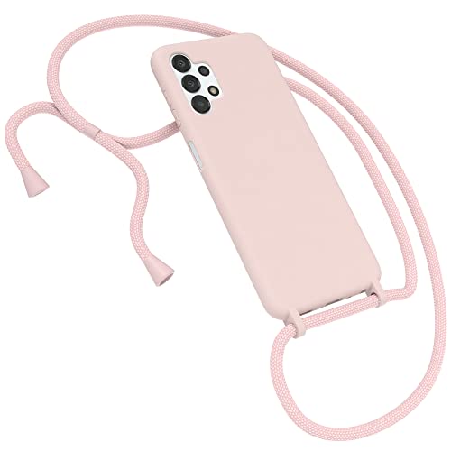 EAZY CASE Premium Silikon Handykette kompatibel mit Samsung Galaxy A13 (4G) Handyhülle mit Umhängeband, Handykordel mit Schutzhülle, Silikonhülle, Hülle mit Band, Kette für Smartphone, Alt Rosa von EAZY CASE