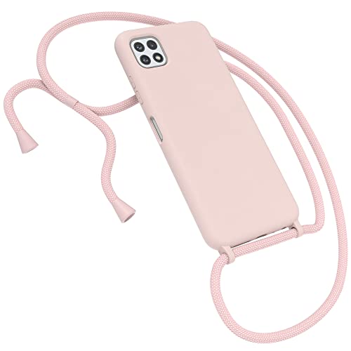 EAZY CASE Premium Silikon Handykette kompatibel mit Samsung Galaxy A22 5G Handyhülle mit Umhängeband, Handykordel mit Schutzhülle, Silikonhülle, Hülle mit Band, Kette für Smartphone, Altrosa, Rosa von EAZY CASE