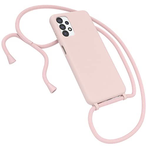 EAZY CASE Premium Silikon Handykette kompatibel mit Samsung Galaxy A32 5G Handyhülle mit Umhängeband, Handykordel mit Schutzhülle, Silikonhülle, Hülle mit Band, Kette für Smartphone, Altrosa, Rosa von EAZY CASE