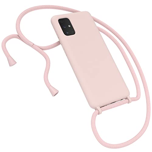 EAZY CASE Premium Silikon Handykette kompatibel mit Samsung Galaxy A71 Handyhülle mit Umhängeband, Handykordel mit Schutzhülle, Silikonhülle, Hülle mit Band, Kette für Smartphone, Altrosa, Rosa von EAZY CASE