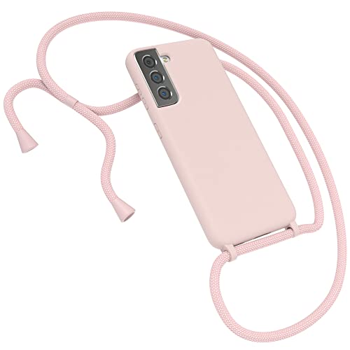 EAZY CASE Premium Silikon Handykette kompatibel mit Samsung Galaxy S21 5G Handyhülle mit Umhängeband, Handykordel mit Schutzhülle, Silikonhülle, Hülle mit Band, Kette für Smartphone, Altrosa, Rosa von EAZY CASE