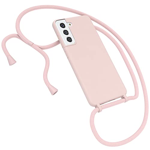 EAZY CASE Premium Silikon Handykette kompatibel mit Samsung Galaxy S21 FE 5G Handyhülle mit Umhängeband, Handykordel mit Schutzhülle, Silikonhülle, Hülle mit Band, Kette für Smartphone, Alt Rosa von EAZY CASE