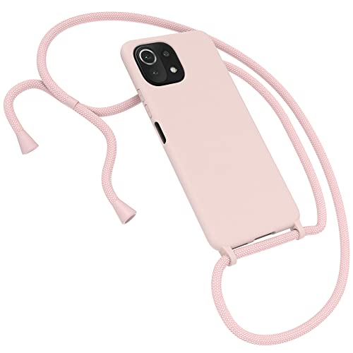 EAZY CASE Premium Silikon Handykette kompatibel mit Xiaomi Mi 11 Lite/Mi 11 Lite 5G / 11 Lite 5G NE Handyhülle mit Umhängeband, Handykordel mit Schutzhülle, Silikonhülle mit Band, Altrosa, Rosa von EAZY CASE