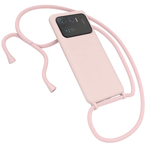 EAZY CASE Premium Silikon Handykette kompatibel mit Xiaomi Mi 11 Ultra 5G Ultra Handyhülle mit Umhängeband, Handykordel mit Schutzhülle, Hülle, Hülle mit Band, Kette für Smartphone, Altrosa, Rosa von EAZY CASE