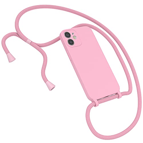 EAZY CASE Premium Silikon Handykette kompatibel mit iPhone 12 Mini Handyhülle mit Umhängeband, Handykordel mit Schutzhülle, Silikonhülle, Hülle mit Band, Kette für Smartphone, Pink von EAZY CASE