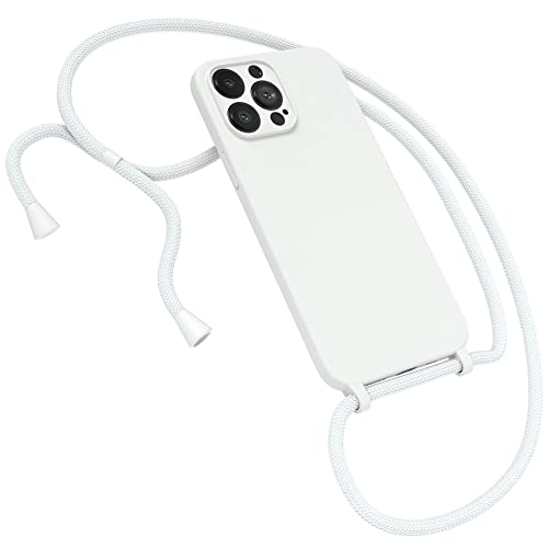 EAZY CASE Premium Silikon Handykette kompatibel mit iPhone 13 Pro Max Handyhülle mit Umhängeband, Handykordel mit Schutzhülle, Silikonhülle, Hülle mit Band, Kette für Smartphone, Weiß von EAZY CASE