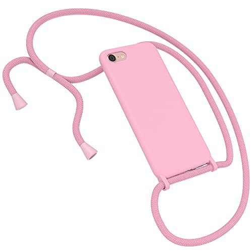 EAZY CASE Premium Silikon Handykette kompatibel mit iPhone SE (2022/2020) / iPhone 8/7 Handyhülle mit Umhängeband, Handykordel mit Schutzhülle, Silikonhülle, Hülle mit Band, Kette, Pink von EAZY CASE