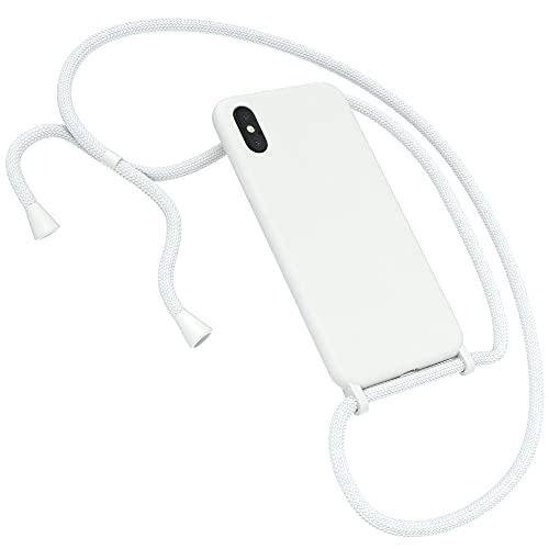 EAZY CASE Premium Silikon Handykette kompatibel mit iPhone X/XS Handyhülle mit Umhängeband, Handykordel mit Schutzhülle, Silikonhülle, Hülle mit Band, Kette für Smartphone, Weiß von EAZY CASE