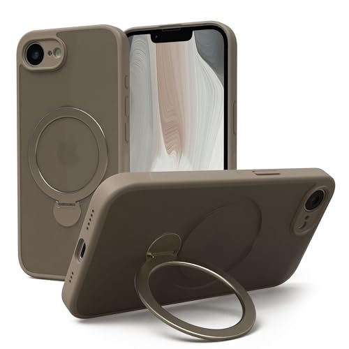 EAZY CASE - Qi Charging Handyhülle für iPhone 16e kompatibel mit Qi Charging Hülle mit Ständer kompatibel mit iPhone 16e Hülle mit 360° Ring & Magnetfunktion zum Aufstellen stoßfest Cover in Braun von EAZY CASE