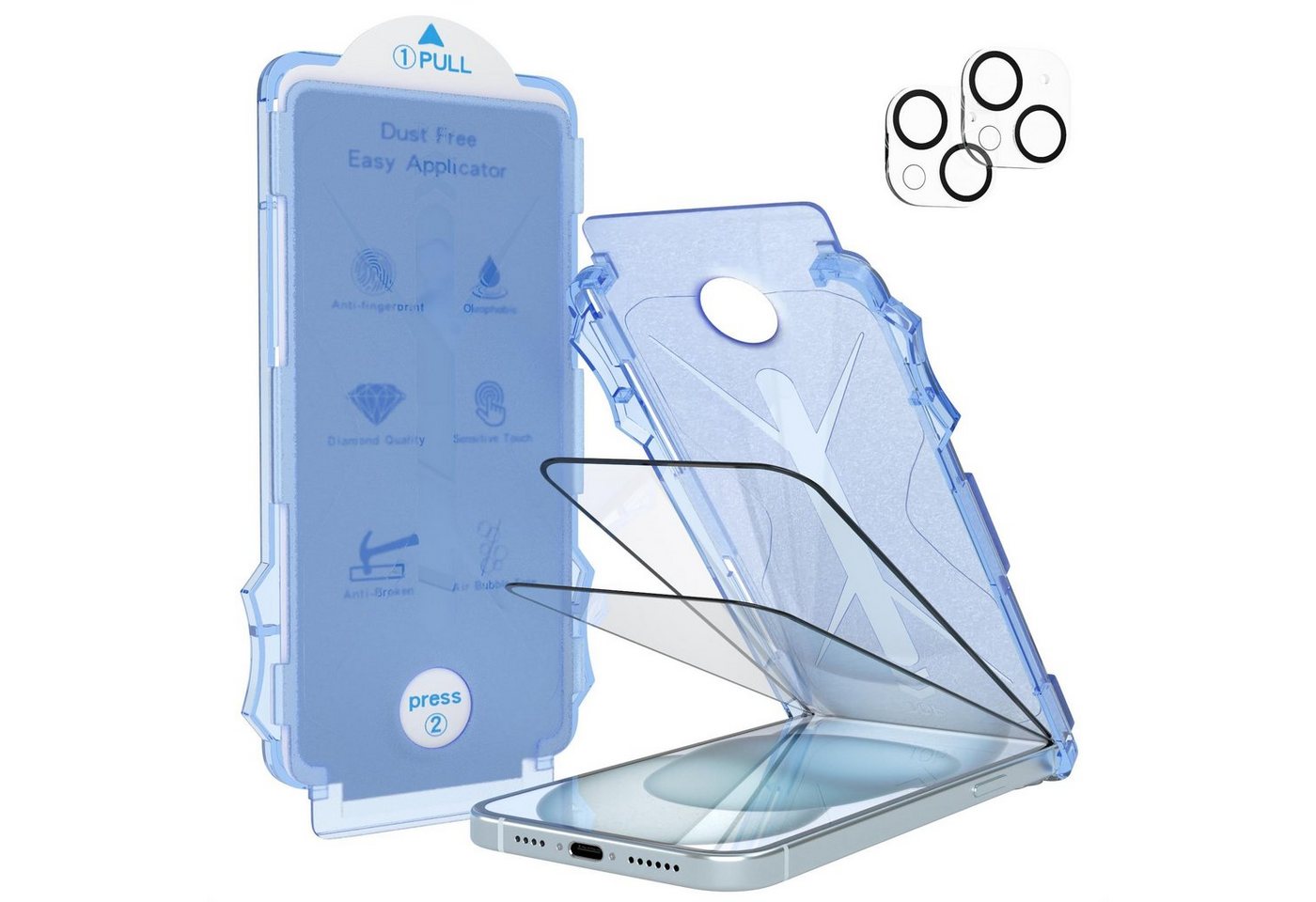 EAZY CASE Schutzfolie 2x Displayschutz für iPhone 15 Plus + Kameraschutz, (2er Set), Display Schutzglas 6,7" Displayfolie Ultra Klar Schutz Glas Hartglas von Eazy Case