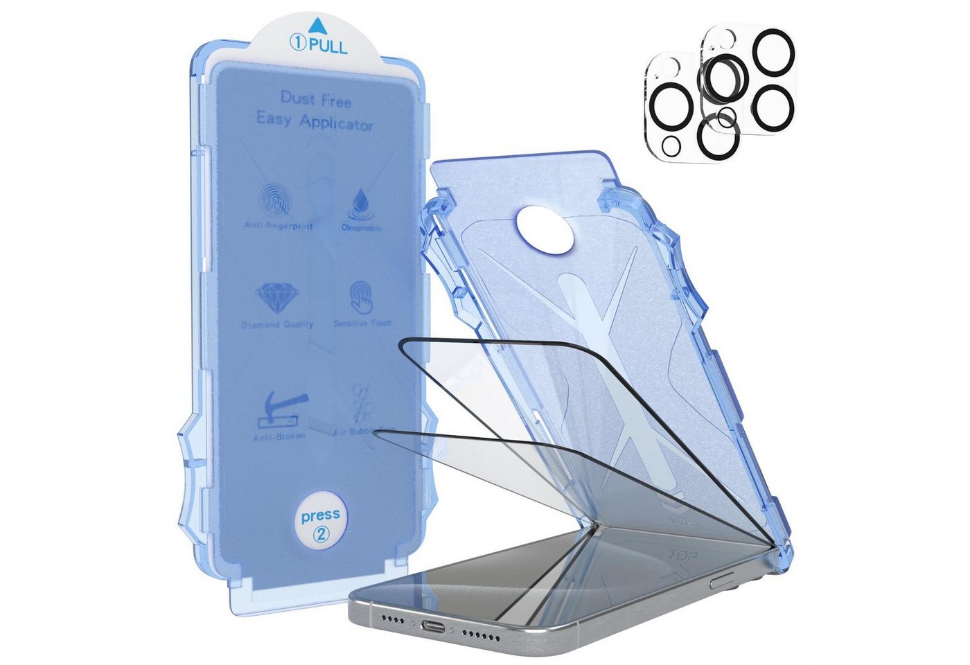 EAZY CASE Schutzfolie 2x Displayschutz iPhone 15 Pro Max + Kameraschutz, (2er Set), Display Schutzglas 6,7" Displayfolie Ultra Klar Schutz Glas Hartglas von Eazy Case