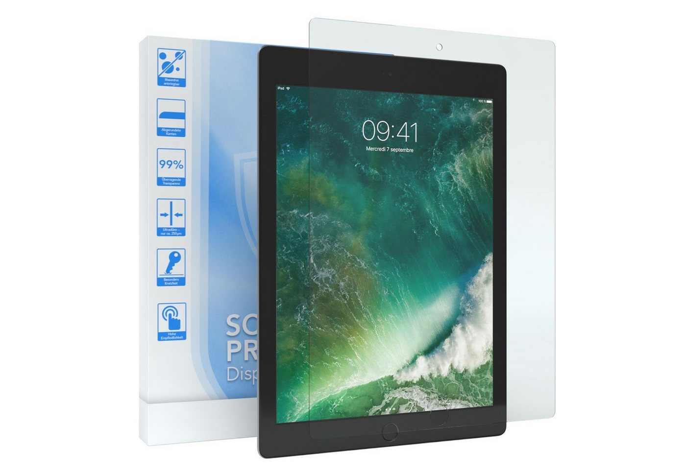 EAZY CASE Schutzfolie Schutzglas für Apple iPad 5. Generation (2017), 9,7 Zoll Panzerglas Displayfolie Tabletschutz Glasfolie Kratzschutz von EAZY CASE