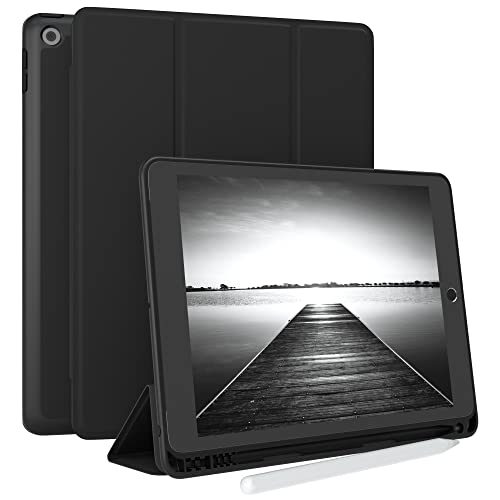 EAZY CASE - Schutzhülle mit Stifthalter für iPad 7 / iPad 8 / iPad 9 Gen. Case 10.2 Zoll Hülle mit Stifthalterung Tablet Cover Touchpen Smartcase aufstellbar Klappcase Auto Sleep Wake Up Etui Schwarz von EAZY CASE