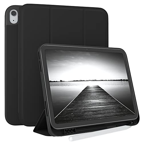 EAZY CASE Smartcase mit Touchpen Halterung kompatibel mit iPad 10,9 (10. Gen.) Tablet Hülle mit Standfunktion, Schutzhülle mit Sleep und Wake Funktion, Klapphülle aus Kunst Leder, Schwarz von EAZY CASE