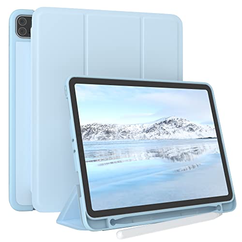 EAZY CASE Smartcase mit Touchpen Halterung kompatibel mit iPad Pro 11 (2022/2021/2020/2018) Tablet Hülle mit Standfunktion, Schutzhülle mit Sleep und Wake Funktion, Klapphülle, Hellblau, Blau von EAZY CASE