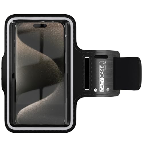 EAZY CASE - Sportarmband Handy Universal für Smartphones bis 6,5" Handyhalterung Handyhülle Sport Armband Joggen Arm Handytasche wasserdicht Sporthülle Armtasche mit Kopfhöreröffnung Unisex Schwarz von EAZY CASE