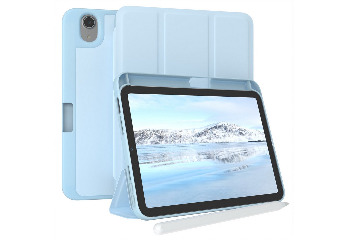 EAZY CASE Tablet-Hülle Penholder Smartcase für Apple iPad Mini 7 (2024) 8,3 Zoll, Touchpen Stifthalterung Klappcase Anti-Kratz Tablet Tasche Hellblau von EAZY CASE